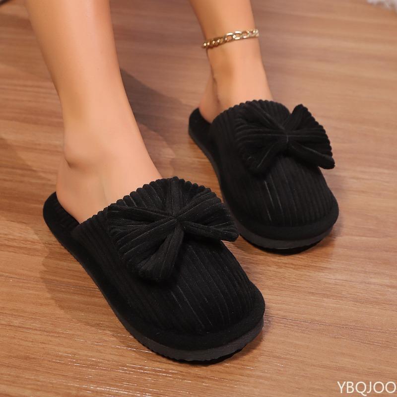 New Comfortable Cotton Slippers for Autumn Winter Butterfly Knot Cotton Drag Home Indoor Warmth Cotton Slippers for Home Use