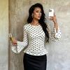European and American Ins Pure Desire Wind Summer Polka Dot Big Horn Sleeve Pleated Long Sleeve Waist Thin Top