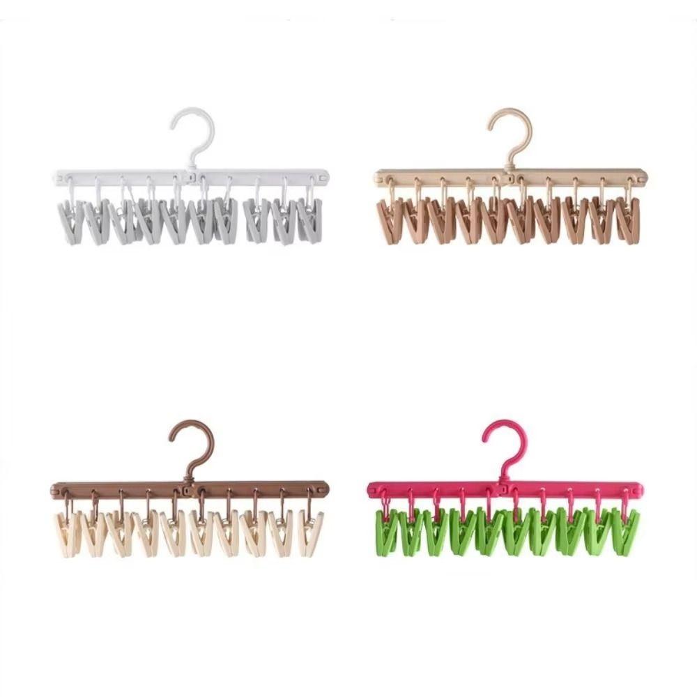 

Space Saving Clothes Hanger with Clips Rotatable Socks Hanger Hook Underwear Drying Rack Household рожевий червоний колір