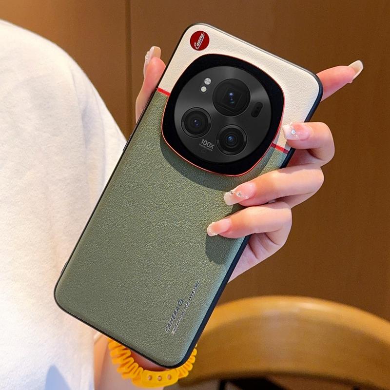 Luxury Dual Color Leather Case For Honor Magic 6 Pro Shockproof Full Body Cover Simple Faux Skin Phone Shell For Honor Magic 6