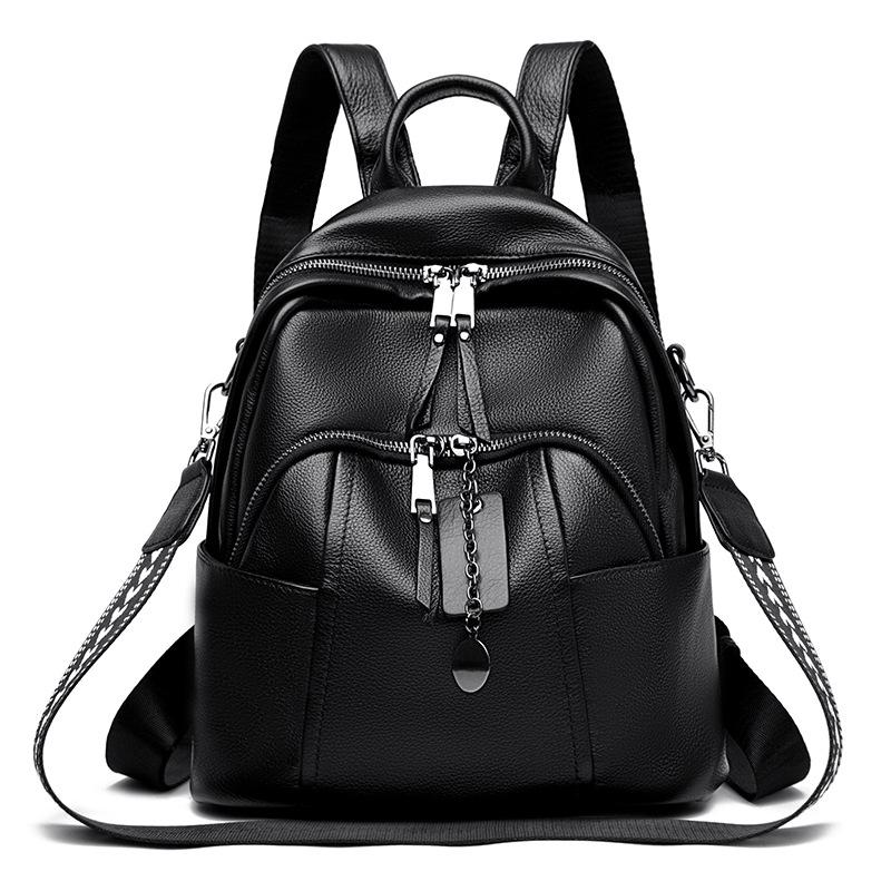 

New large-capacity temperament backpack, double shoulder crossbody multi-functional first-layer cowhide women s bag чорний