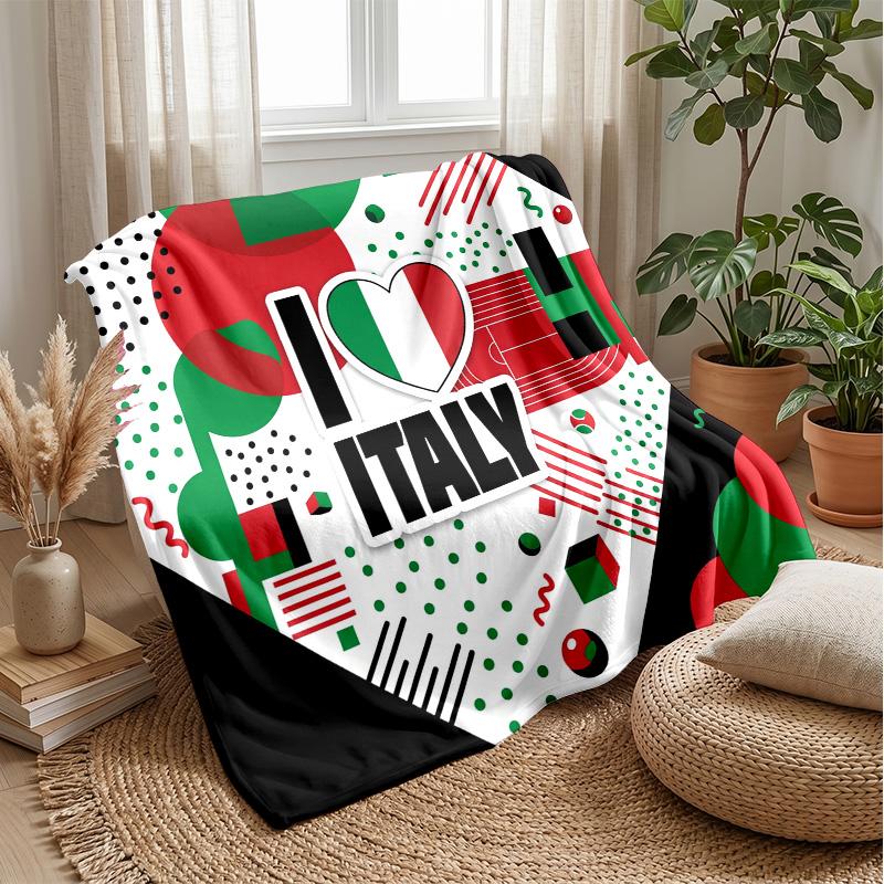 Italy Football Printed Flannel Blanket Skin Friendly Warm Decorative Throw for Indoor Couch Bed Daily Use