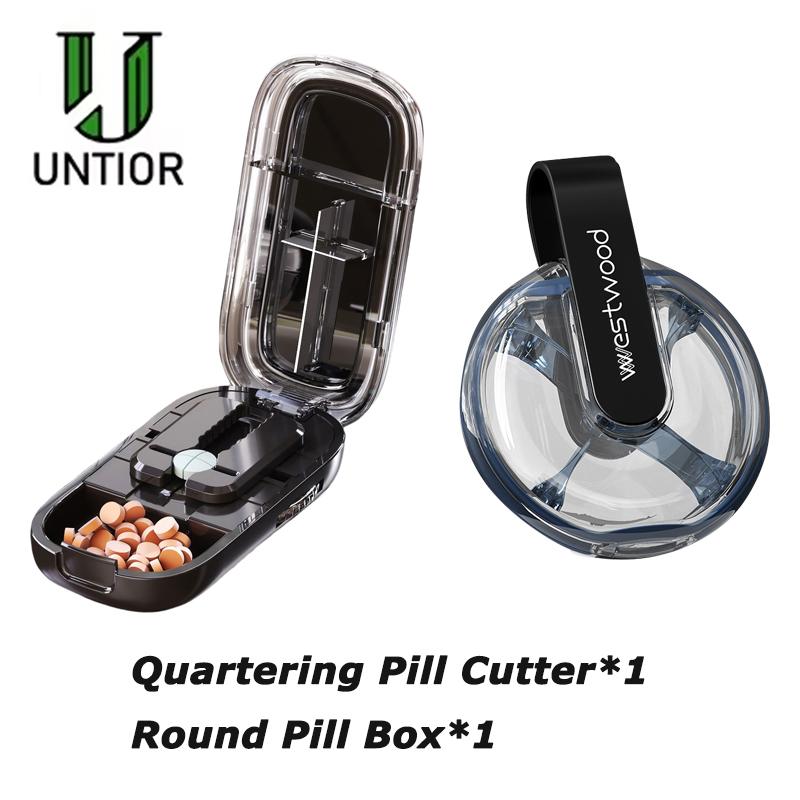 Bärbar Pillerdelare Halvera och Kvartsera Justerbar Delare Medicinförvaring Delare Dammisolerad Avdelare Organizer Krossare Pillerburk