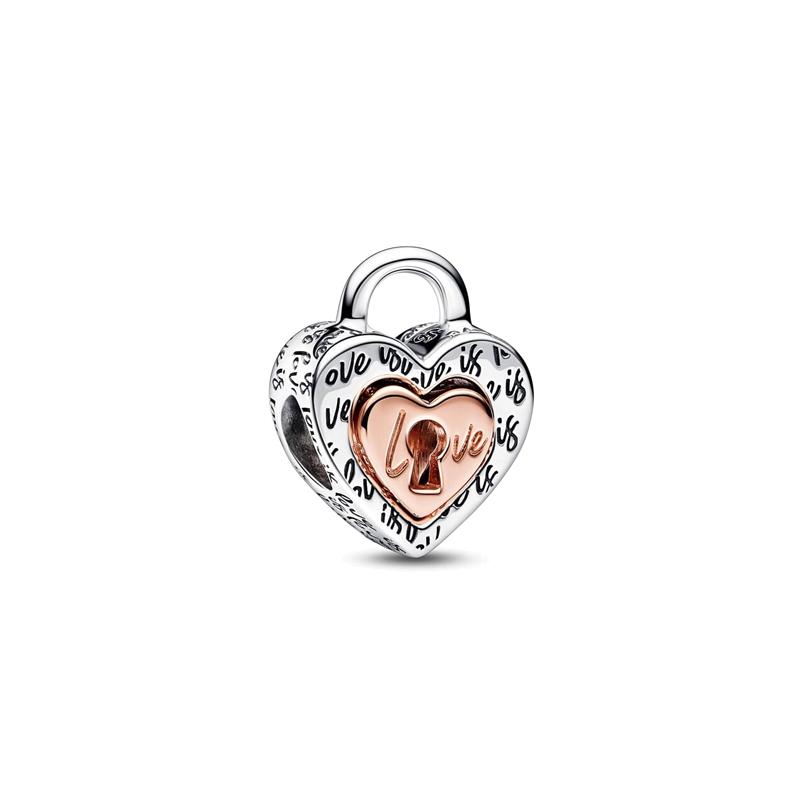 Pandora Two-tone heart-shaped padlock charm silver 782505C00