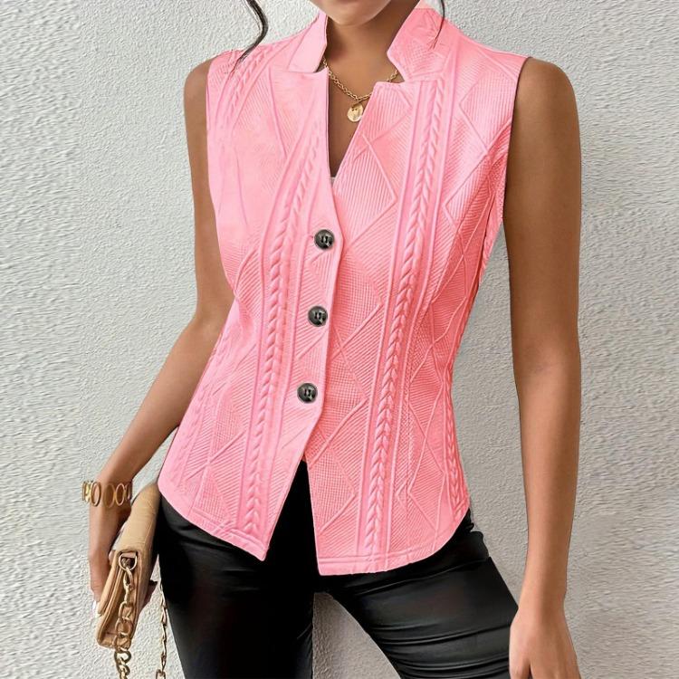 Women Solid Color Commuting Fashion Button Vest Top