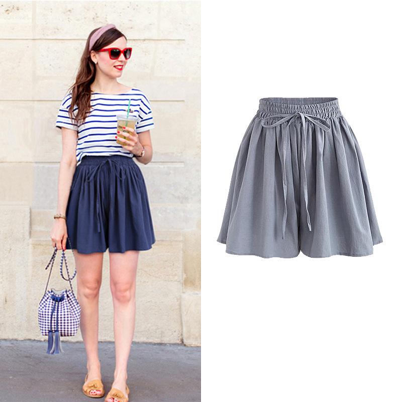 Women's Plus Size Elastic Waist Wide Leg Shorts - Summer Casual Korean Style