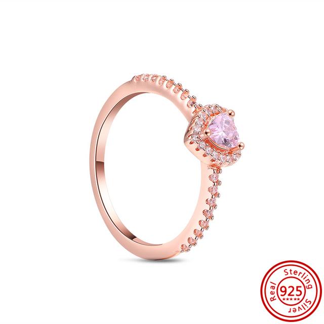Authentic 100% 925 Sterling Silver Princess Regal Crown Heart Sparkling Zircon Luxury Circle Rings Women Wedding Jewelry