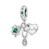 WOSTU 925 Sterling Lucky Green Four-leaf Clover Charm Pink Heart Pendant Faith Cross Bead Fit Bracelet Necklace Gift mom Family