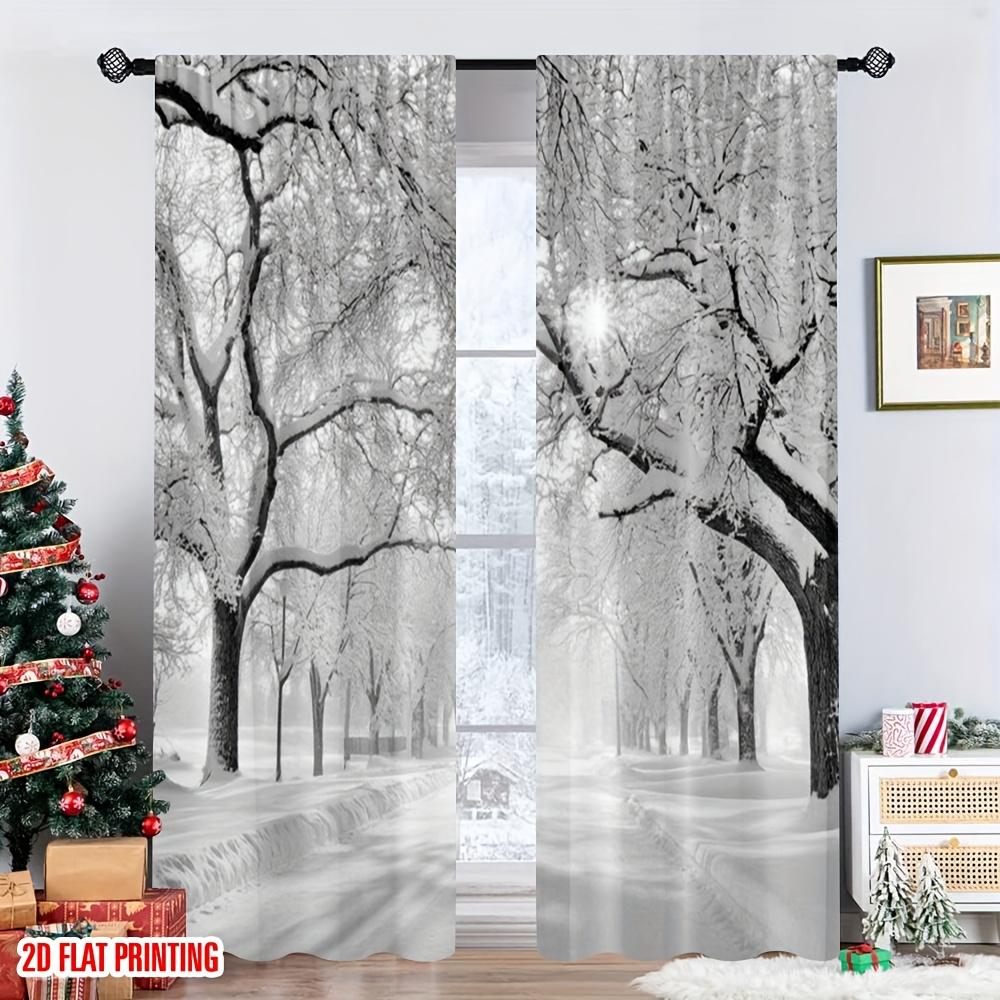 2Pcs Polyester Merry Christmas Snowy Printing Window Curtains Birthday Party Decoration Backdrop Drapes for Living Room