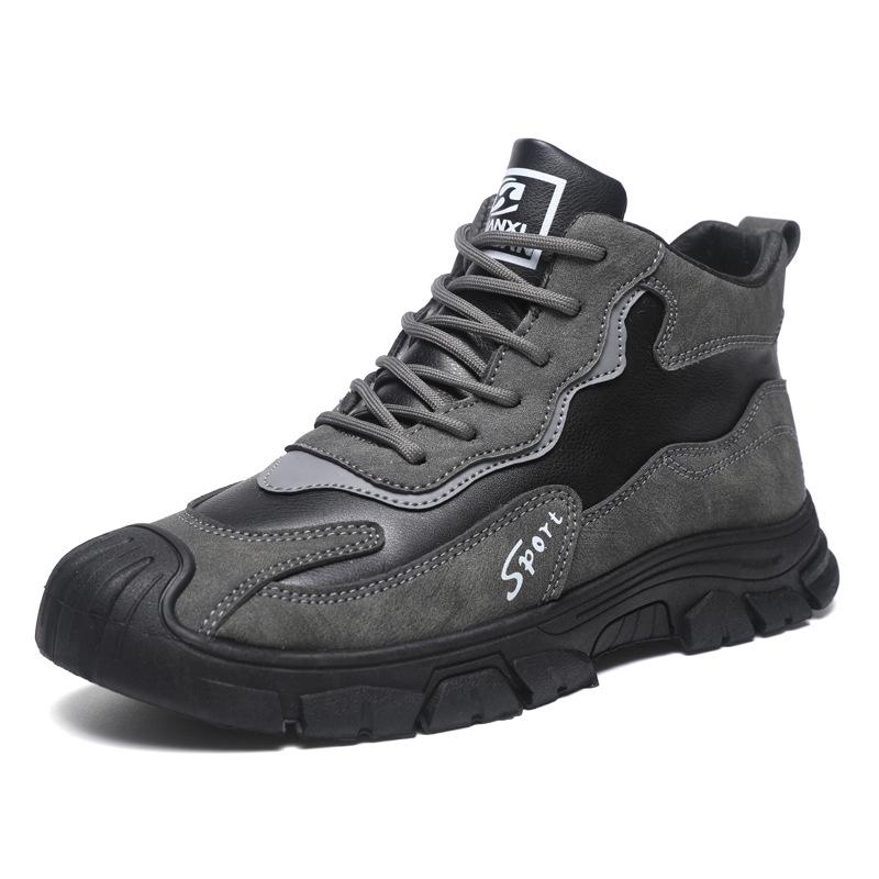 Men's Winter Fur-Lined High-Top Cotton Shoes: Thick Sole, Warm Velvet, Non-Slip Casual Sports Footwear.