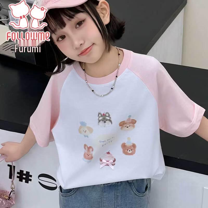 Flo Romy Girls' Cartoon Dog Print Short Sleeve T-Shirt