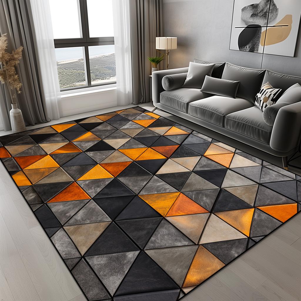 Orange Geometric Carpet for Living Room Modern Luxury Decoration Home Rugs for Bedroom Big Size Non-slip Easy Cleaning Floor Mat