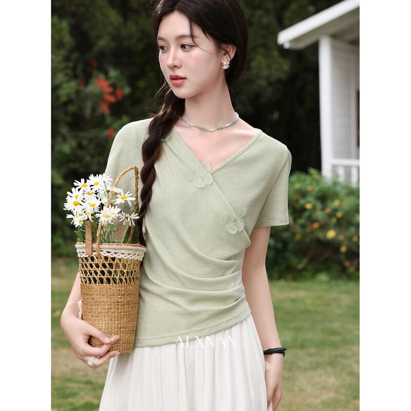 Lu Xiangnan Design V-Neck Matcha Green T-Shirt S