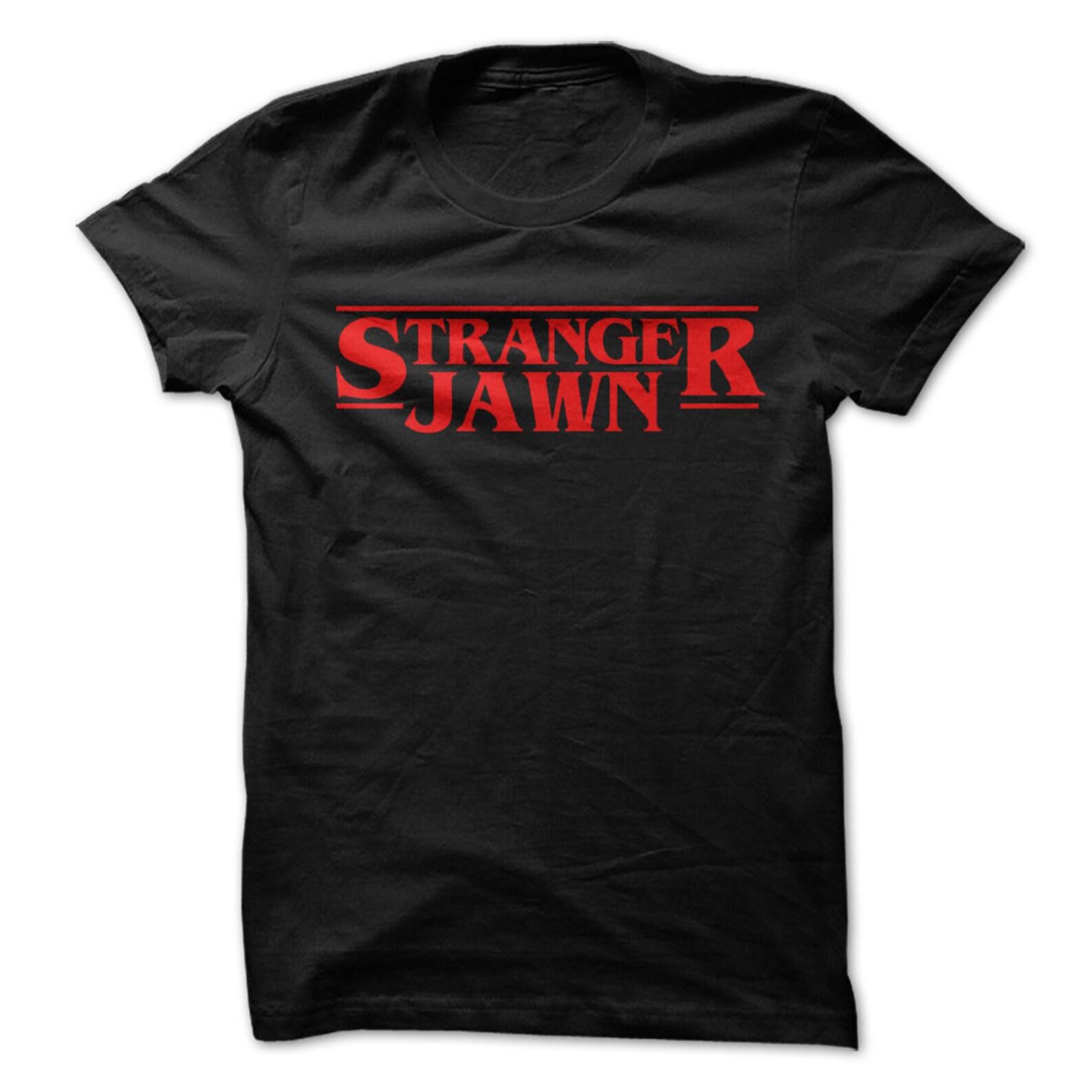 Stranger Jawn T-Shirt Design - Black Shirt with Red Print - Philly s Finest S