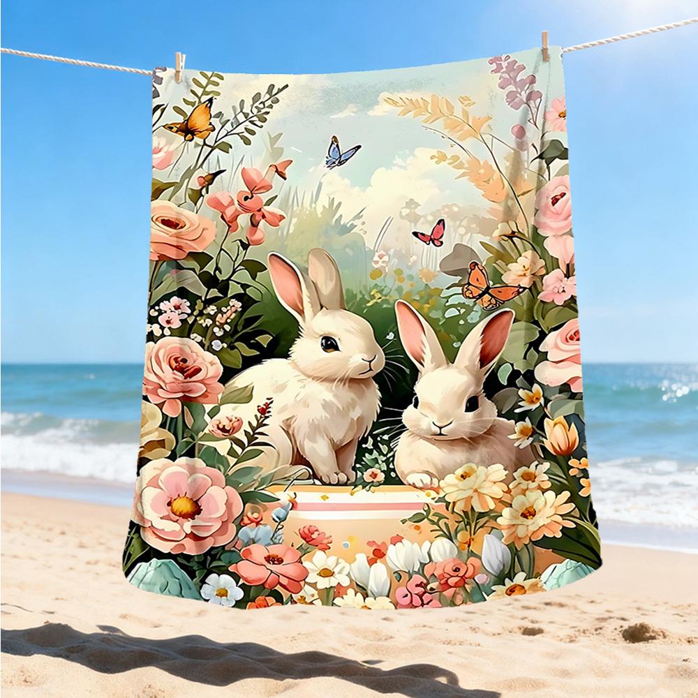 1pc Easter Bunnies Outdoor Blanket - Soft Flannel Cozy for Travel & Camping - All-Season Warm Bed Cover, Machine Washable yy251229064