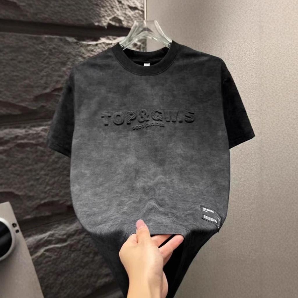 2025 Letní Trendy Minimalistické Batikované Embosované Tričko s Kulatým Výstřihem - Všestranný Ležérní Design s Polovičním Rukávem