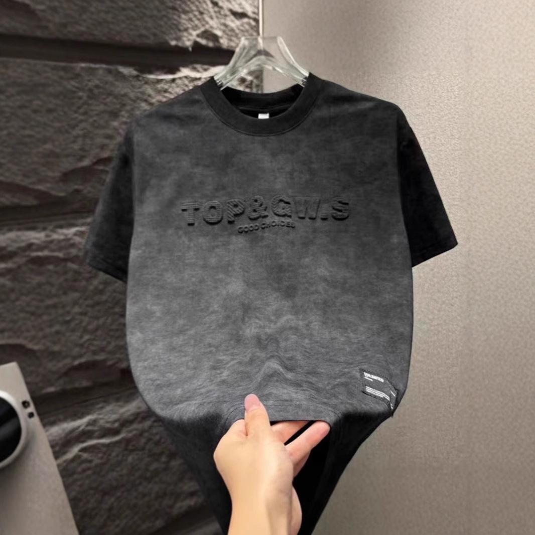 

Модная минималистичная футболка с круглым вырезом и тисненым принтом тай-дай на лето 2025 года - Универсальный повседневный дизайн с рукавом до локтя XL чёрный