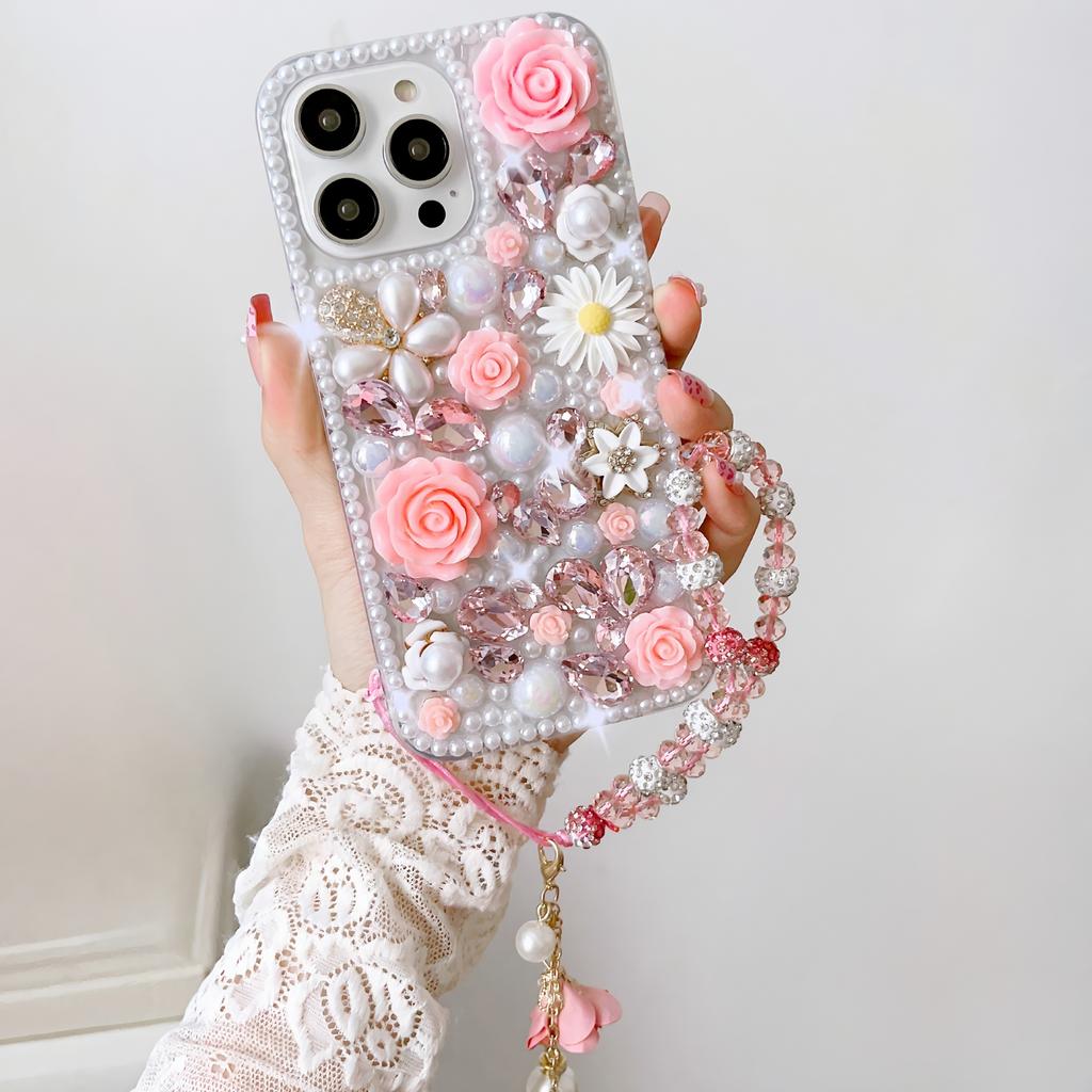 Luxury 3D Floral Phone Case For XiaoMi 15 Ultra 14 Pro 14T 14A Plus 13 Lite 13T 12 12T 12S 12X 5G Handmade Pearl Crystal Rhinestone Cover