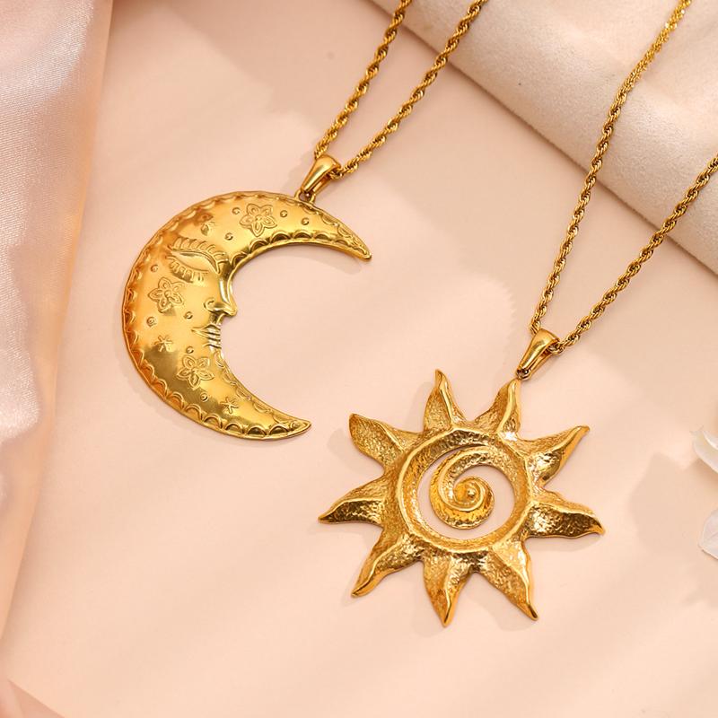 Fashion Personality Stainless Steel Sun & Moon Pendant Necklaces For Women Jewelry Accessries Gifts