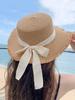 Womens Straw Sun Hat With Black Bow Decor Bohemian Beach Travel Hat
