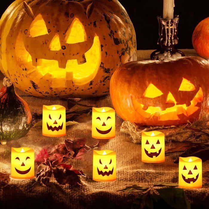 Bougies LED - AIMOONSA - Jack-o-Lantern - Lot de 6 - Sans flamme - Piles (orange)
