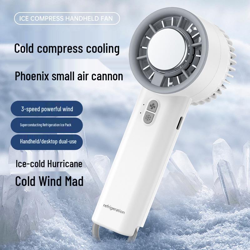 Portable Handheld Leafless Mini Fan with High-Speed Cooling Ice Pack 3-speed High Wind Handheld Fan