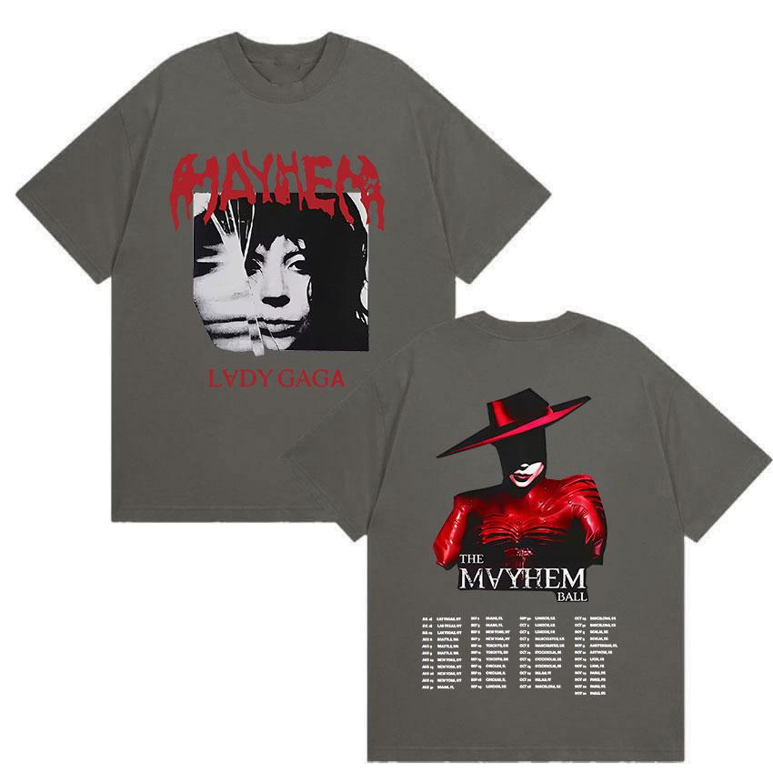 Lady Gaga The Mayhem Ball Album 2025 Fans T-Shirt Unisex Damen Hip Hop Retro Stil Kurzarm T-Shirt 100% Baumwolle T-Shirts Streetwear