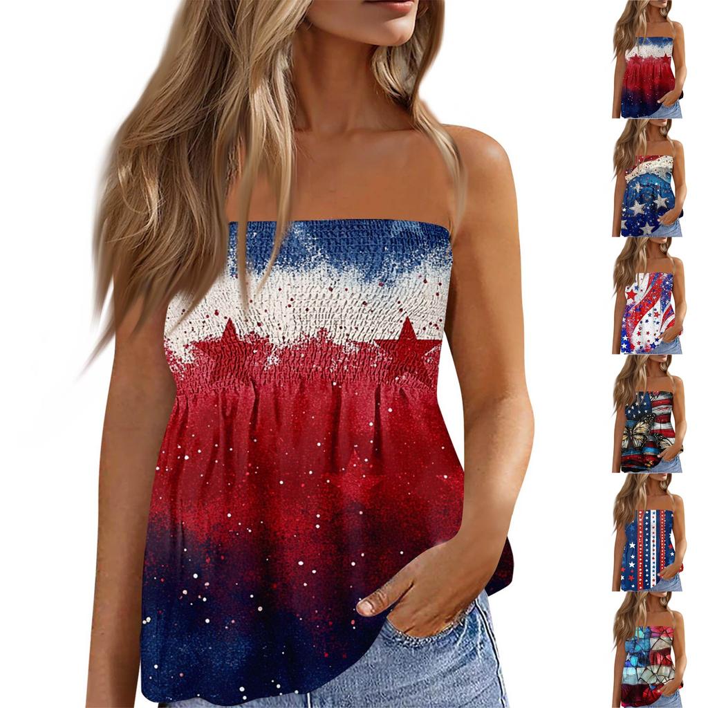 Summer Tube Tops For Women,Cute Sexy Off Shoulder Print Sleeveless T-Shirt