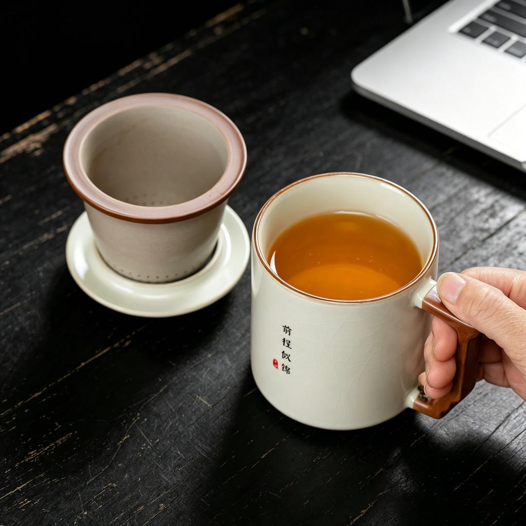 Ru kiln office cup practical souvenir ceramic cup mug tea separation water cup business event merchandise gifts