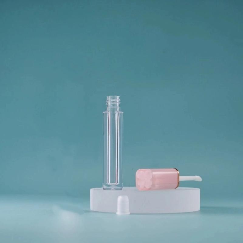 1pcs Empty 4ml Transparent Lipgloss Tubes With Brush Round Cosmetic Lipgloss Tube Clear Lip Balm Refillable Reusable Bottle