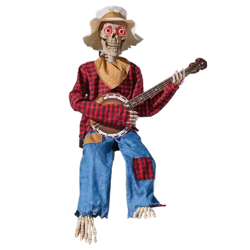 2025 Halloween Dueling Banjo Skeletons Spooky Singing Cowboy Skull Guitar Statue Desktop Ornament Halloween Decorations