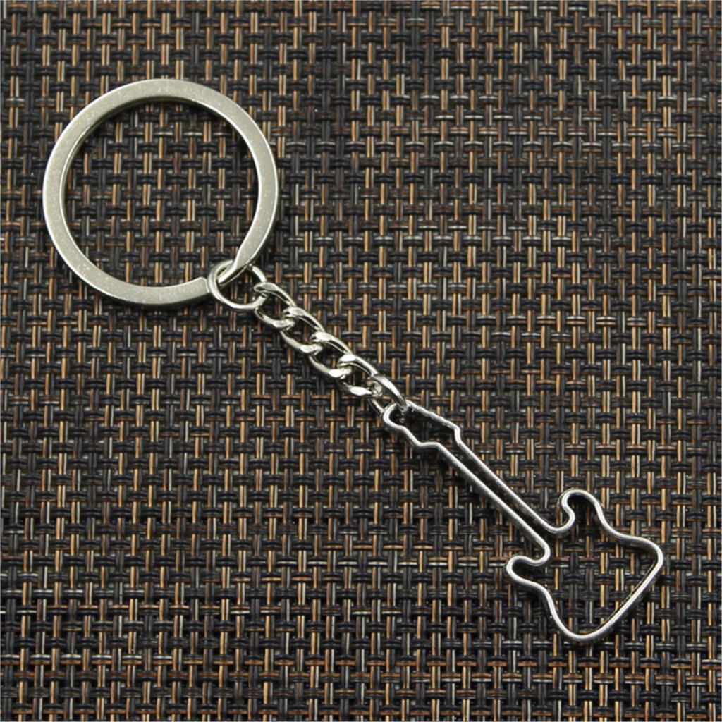 Fashion Hollow Guitar 40x17mm Pendant 30mm Key Ring Metal Chain Bronze Men Car Gift Souvenirs Keychain