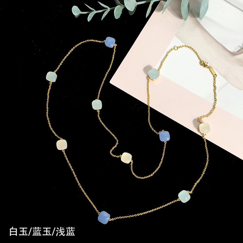 Fashion Beaded Necklaces Long Sweater Chain Necklace Faceted Colorful Candy Fruit Sugar Pendant Crystal Necklace Stainless Steel
