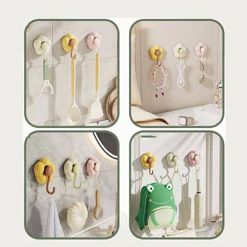 Creative Punch-Free Flower Suction Cup Hook Multi-Functional Bathroom Kitchen Reusable Traceless Hook Powerful Storage Rack