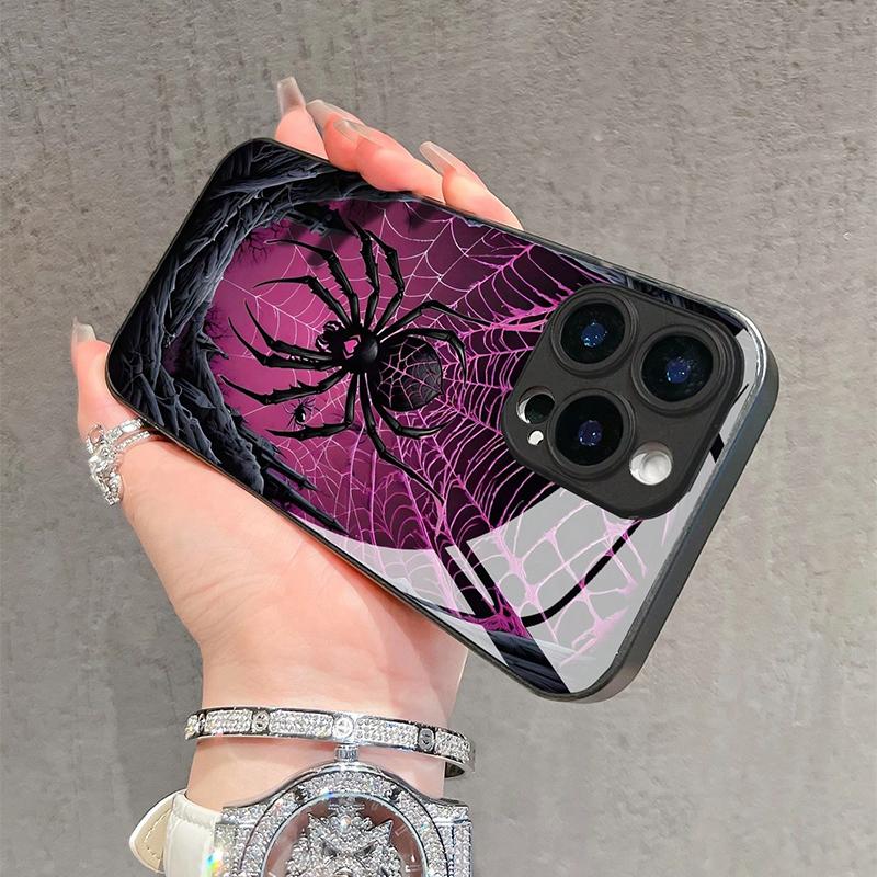 Kreative Schwarze Spinne Gehärtetes Glas Handyhülle Für iPhone 11 12 13 14 15 16 17 Pro Max 17Air 16E 7 Plus XR XS Stoßfeste Hülle