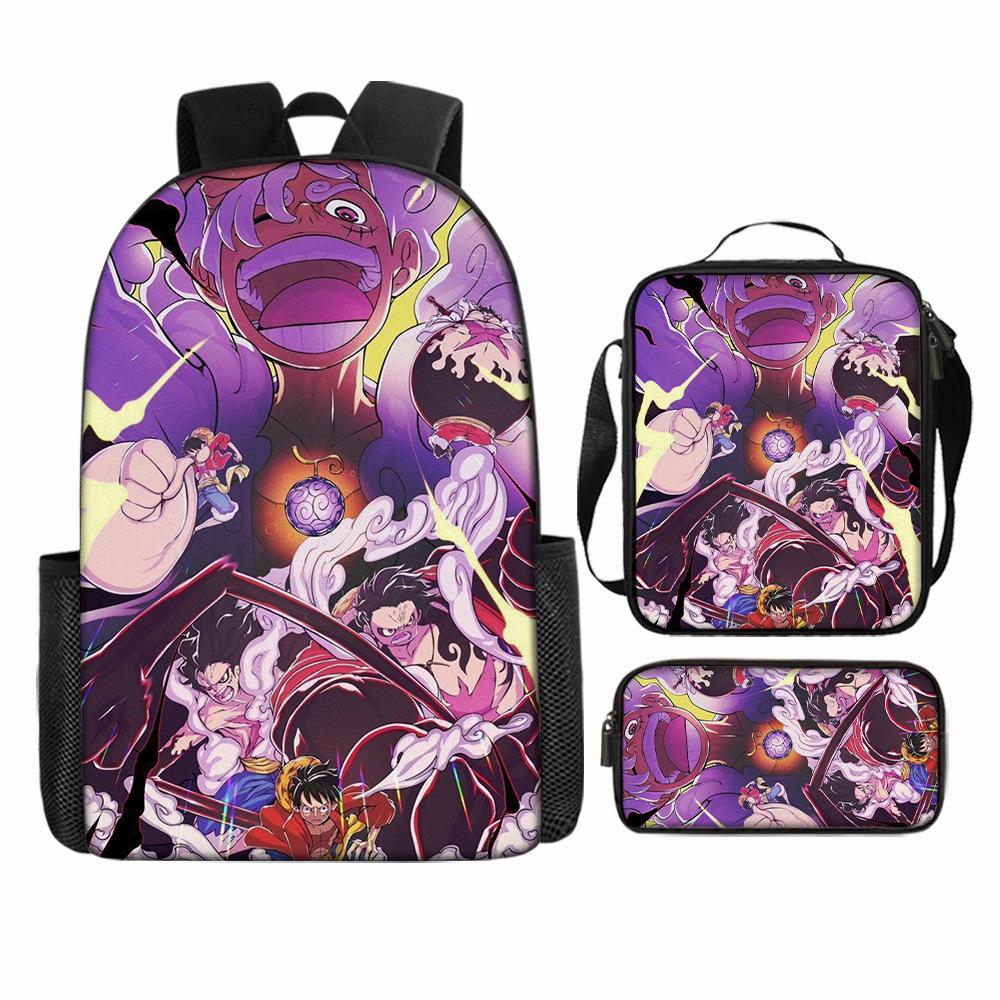 Anime Rucksack Set One Piece Naruto Schultasche für Jungen Schüler Laptop Rucksack Umhängetasche Federmäppchen 3-teilig Große Kapazität Wasserdicht