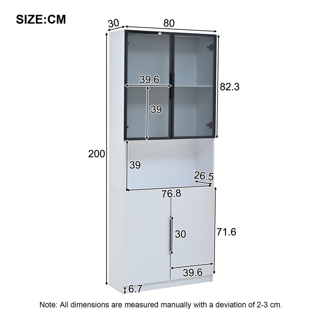 Vetrina minimalista con ante in vetro, luci LED, libreria per oggetti da collezione, temperatura colore e luminosità regolabili, bianco 80*30*200cm