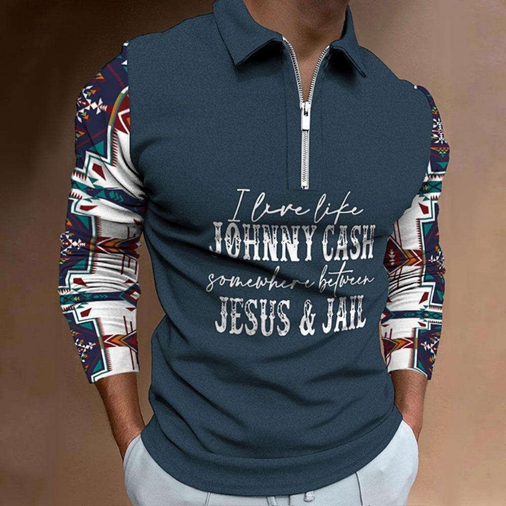 Men's Polo Shirt Digital Printing Men's Sweatshirt T-shirt Men's Autumn and Winter New Ethnic Style T-shirt Tops Men's Lapel Shirt