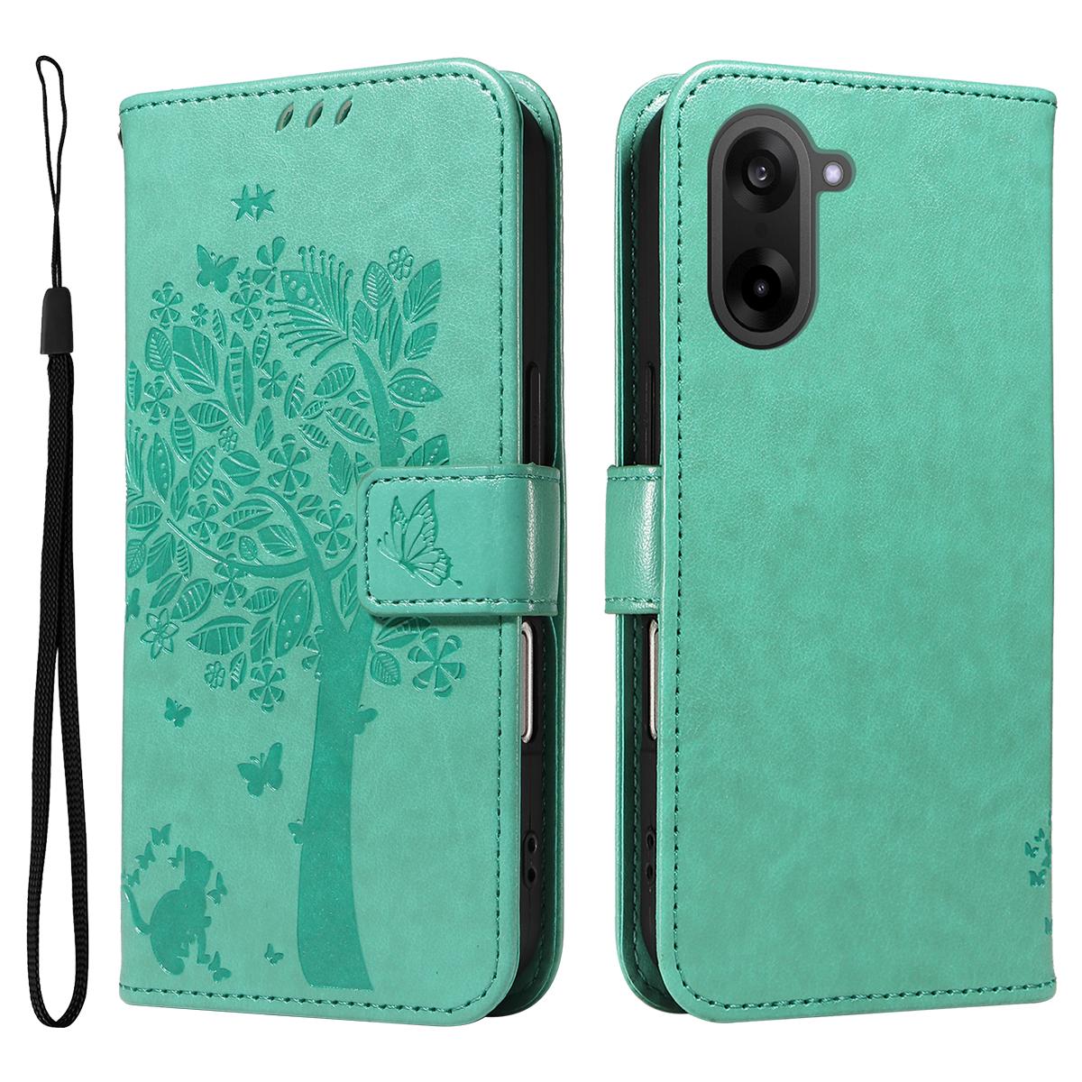 

For OnePlus Nord CE5 5G/OnePlus Ace 5 Racing 5G Phone Case with Stand Cat Tree Pattern Leather Wallet Mobile Cover Green