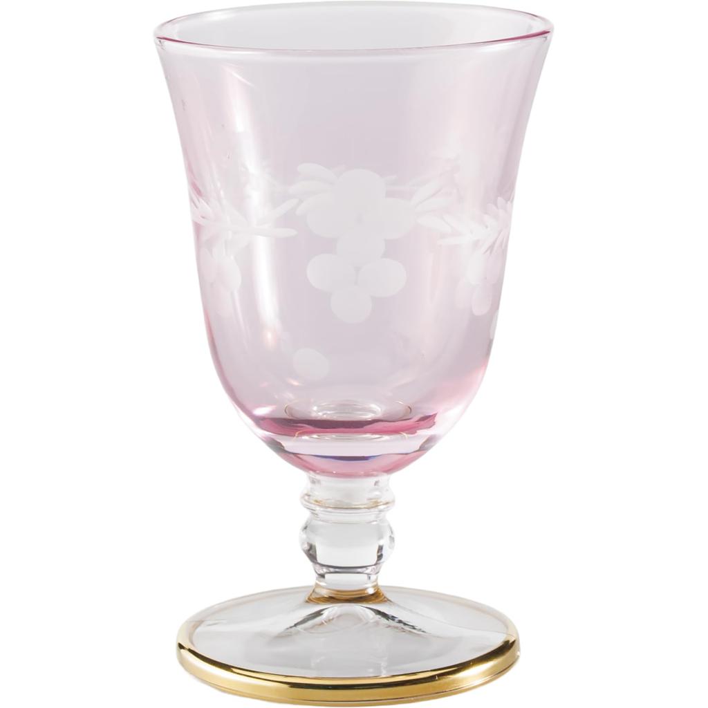 Otsuka Glass "Colorful Poem" Sake Glass, 70ml, with Stand, Pink Flower Kiriko, Made In Japan, 9203-15-1PK-1P