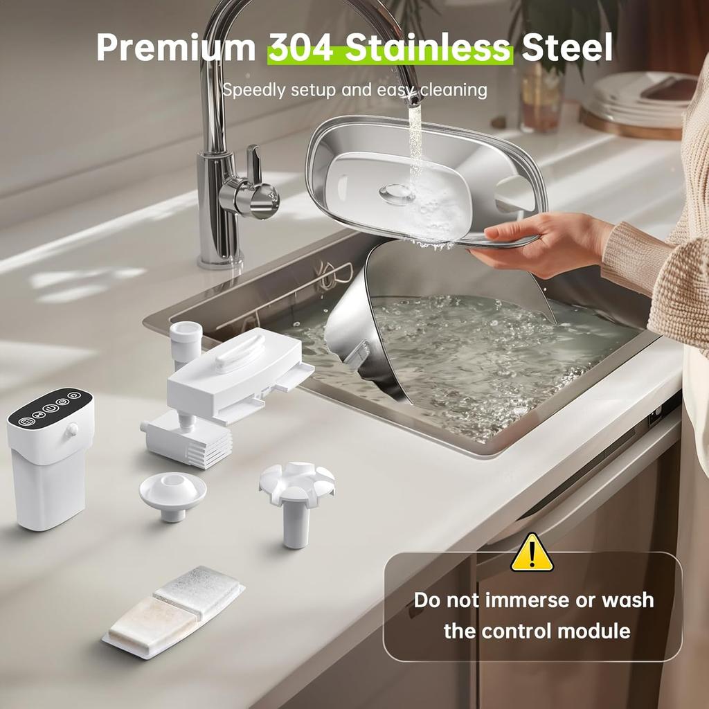 Wireless Cat Water Fountain Battery Operated, 108oz/3.2L Stainless Steel Automatic Pet Water Fountain for Cats & Dogs with Motion Sensor, Ultra Quiet