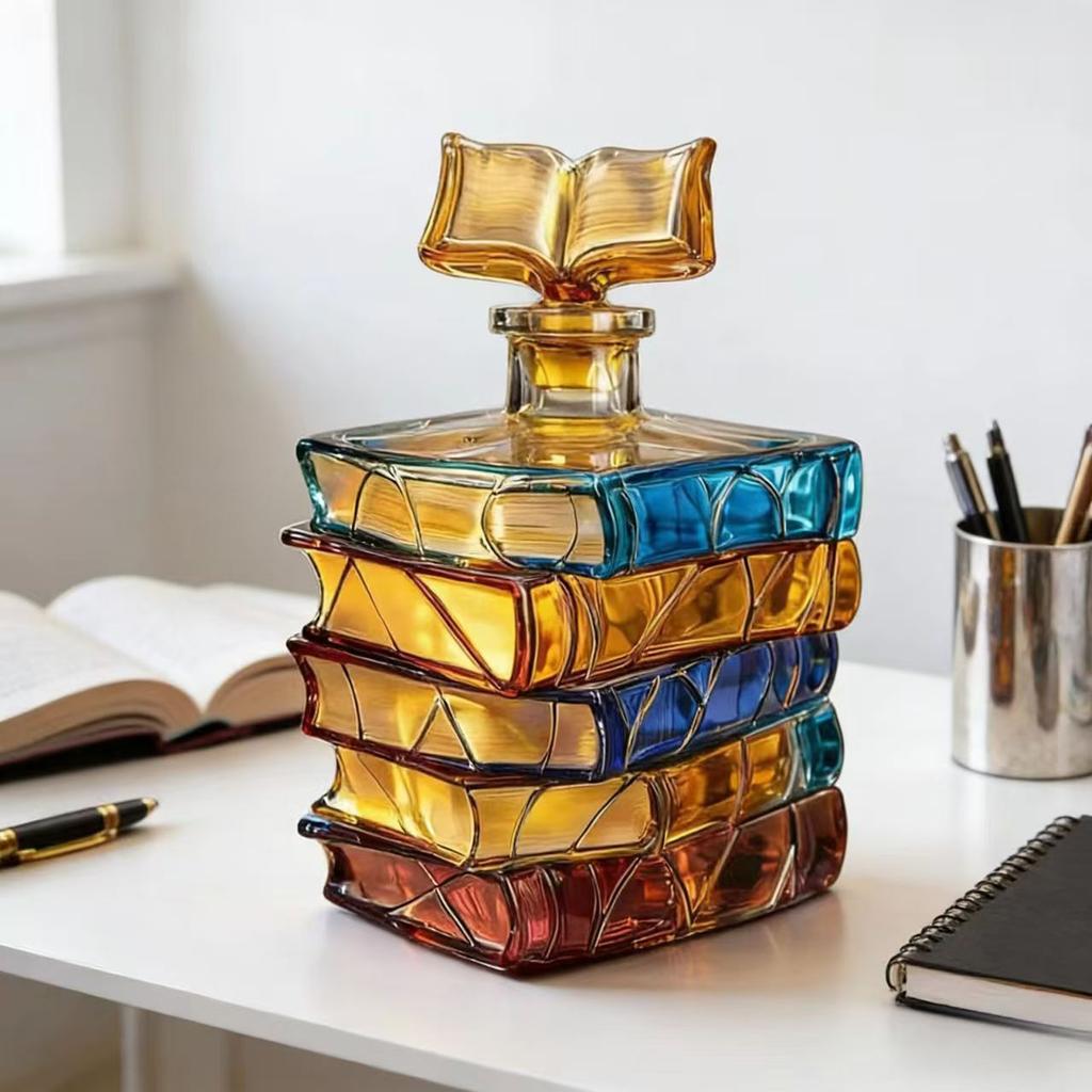 Creative Book-Shaped Glass Decanter High Borosilicate Glass Liquor Bottle Novelty Barware Decorative Display for Study Room Bar Accessories