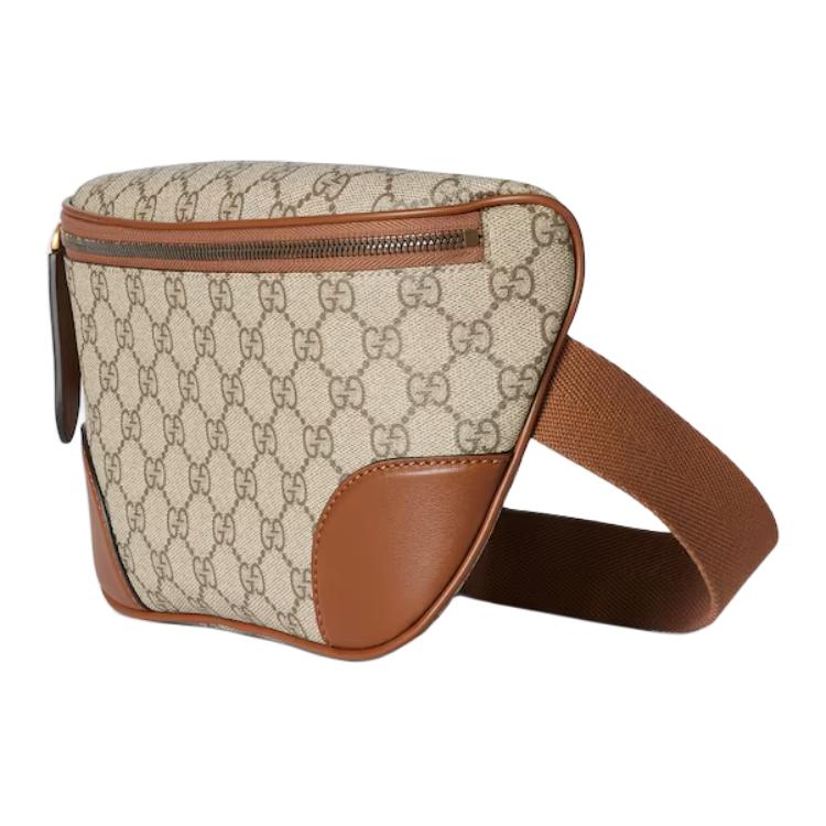 Gucci GG Supreme Canvas Brown Leather Trim Belt Bag For Unisex Daily Use