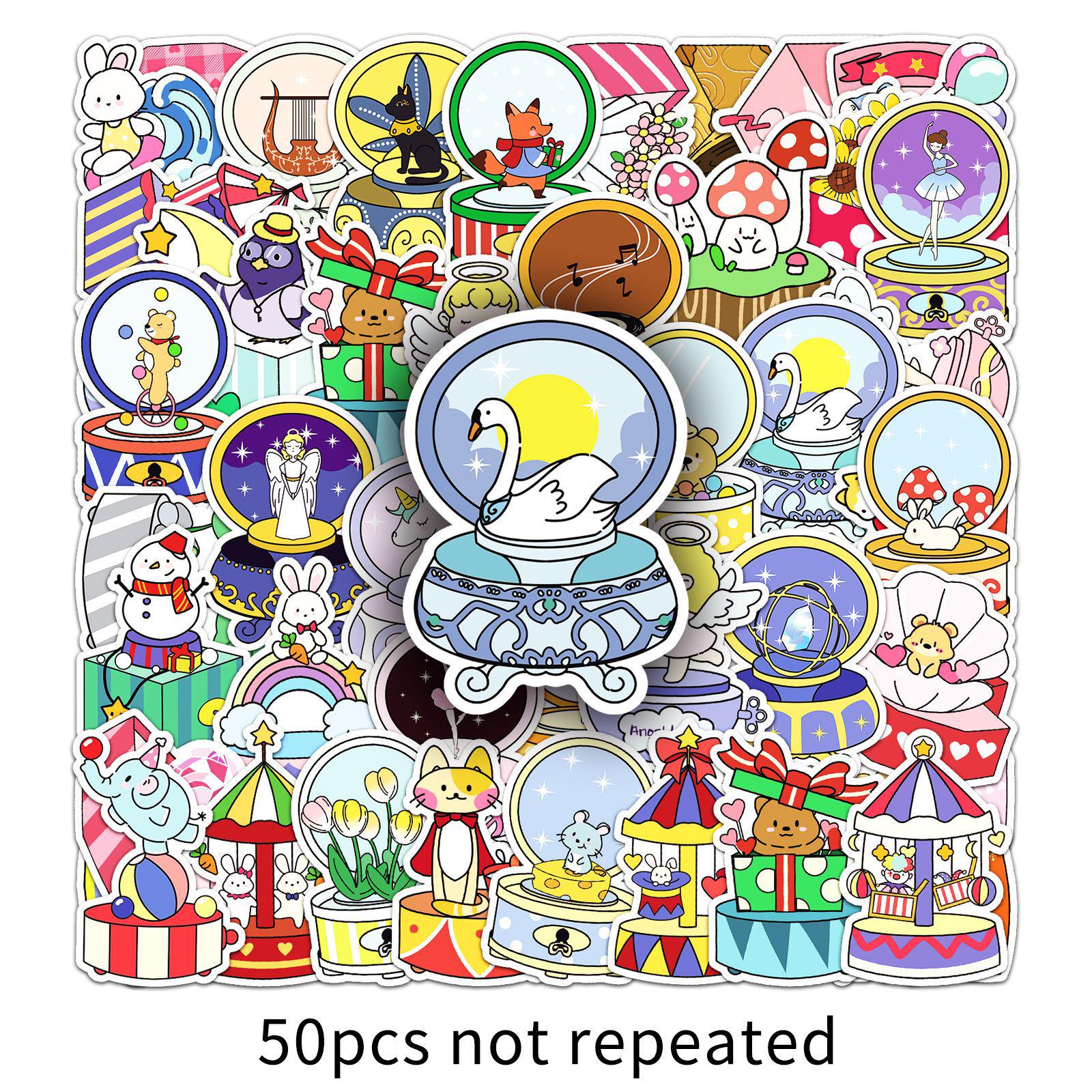 50 Original Hand-Drawn Music Box Stickers: Non-Infringing for Water Cups & Journals.