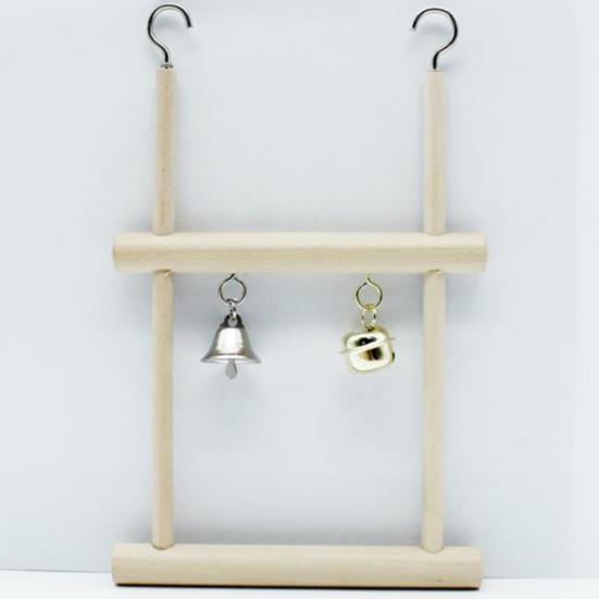 Pet Bird Parrot Wood Bell Stand Holder Hanging Swing Cage Molar Play Chew Toy