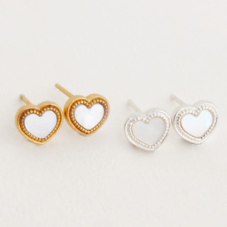 47Bag 925 Silver Natural Mother-Of-Pearl Heart Earrings / Heart