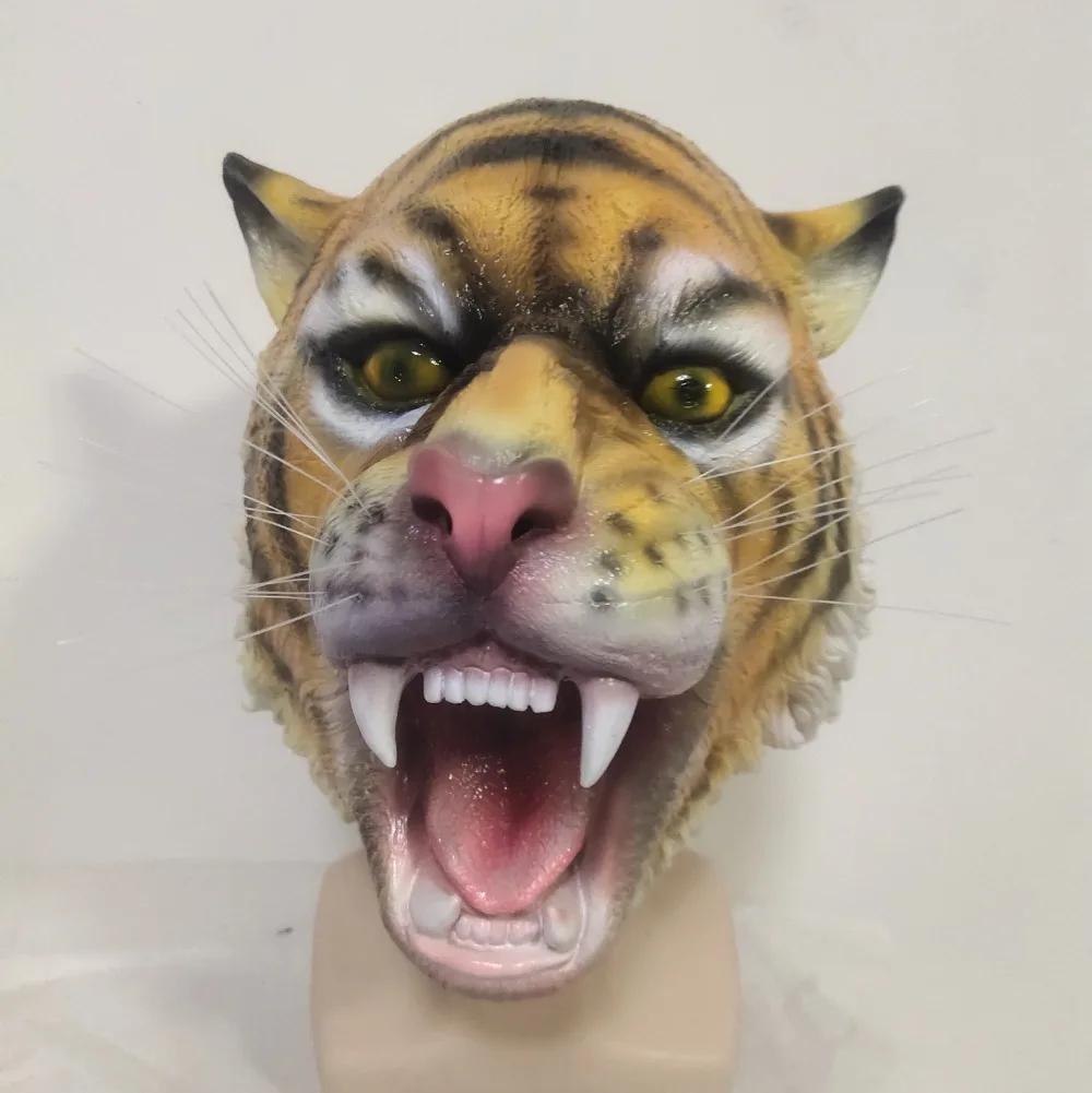 Tiger Maske Wildes Tier Latex Vollkopf Realistische Maske Kostüm für Halloween Cosplay Karneval Maske Maske Kostüm Party Requisiten