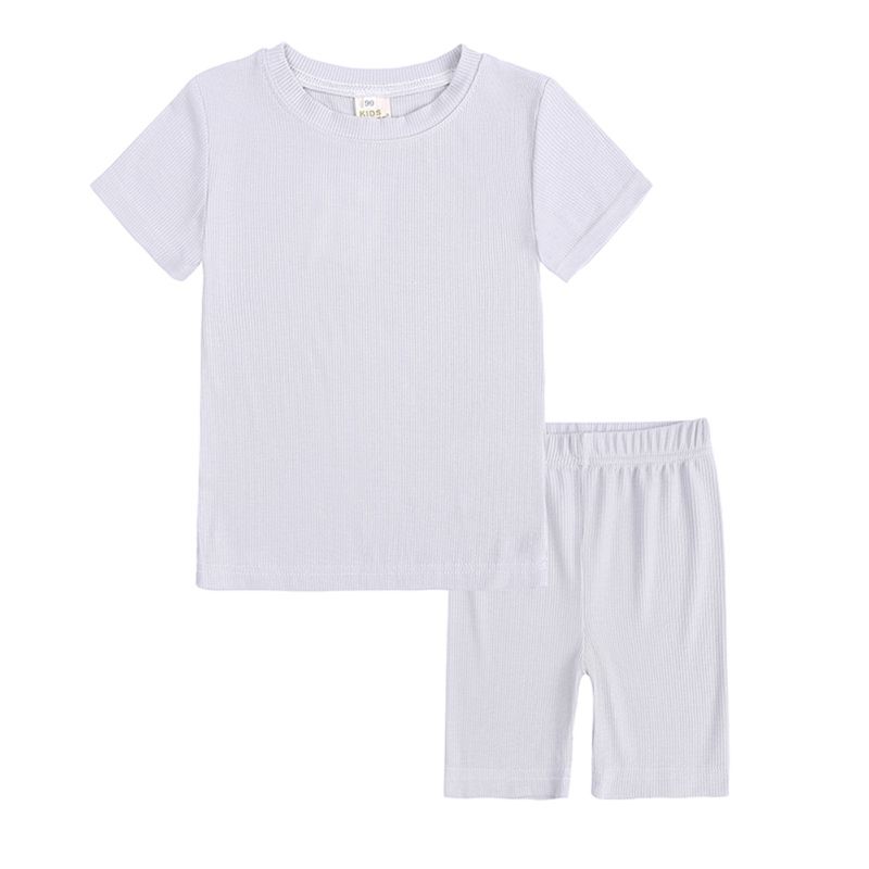 1-13 Years Kids Ribbed Structure T-shirt and Shorts Set Casual Loungewear
