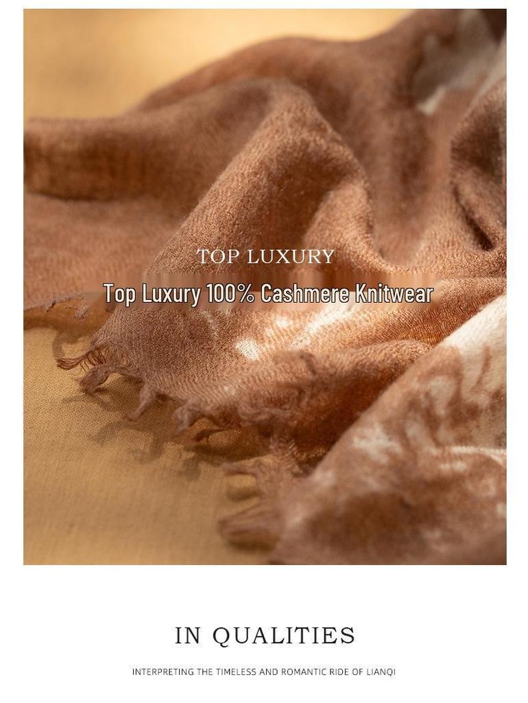 Sunset Series Women's Pure Cashmere Printed Scarf: Autumn/Winter Fashionable Extended Shawl
