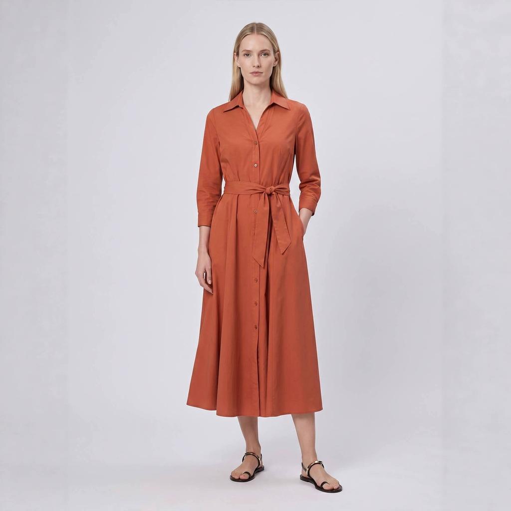 Amazon 2026 European and American cross-border women's clothing summer solid color lapel slim long-sleeved dress new women's clothing belt
